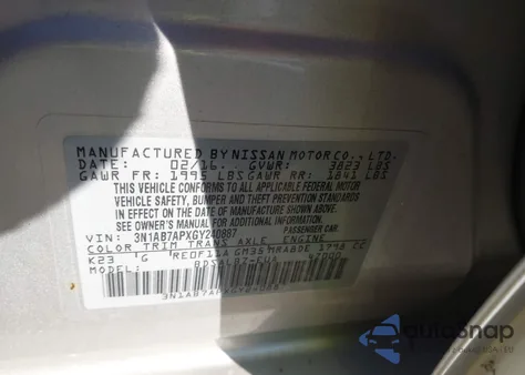 2016 Nissan Sentra Fe+ S/S/Sl/Sr/Sv z USA, uszkodzony, nr VIN 3N1AB7APXGY240887